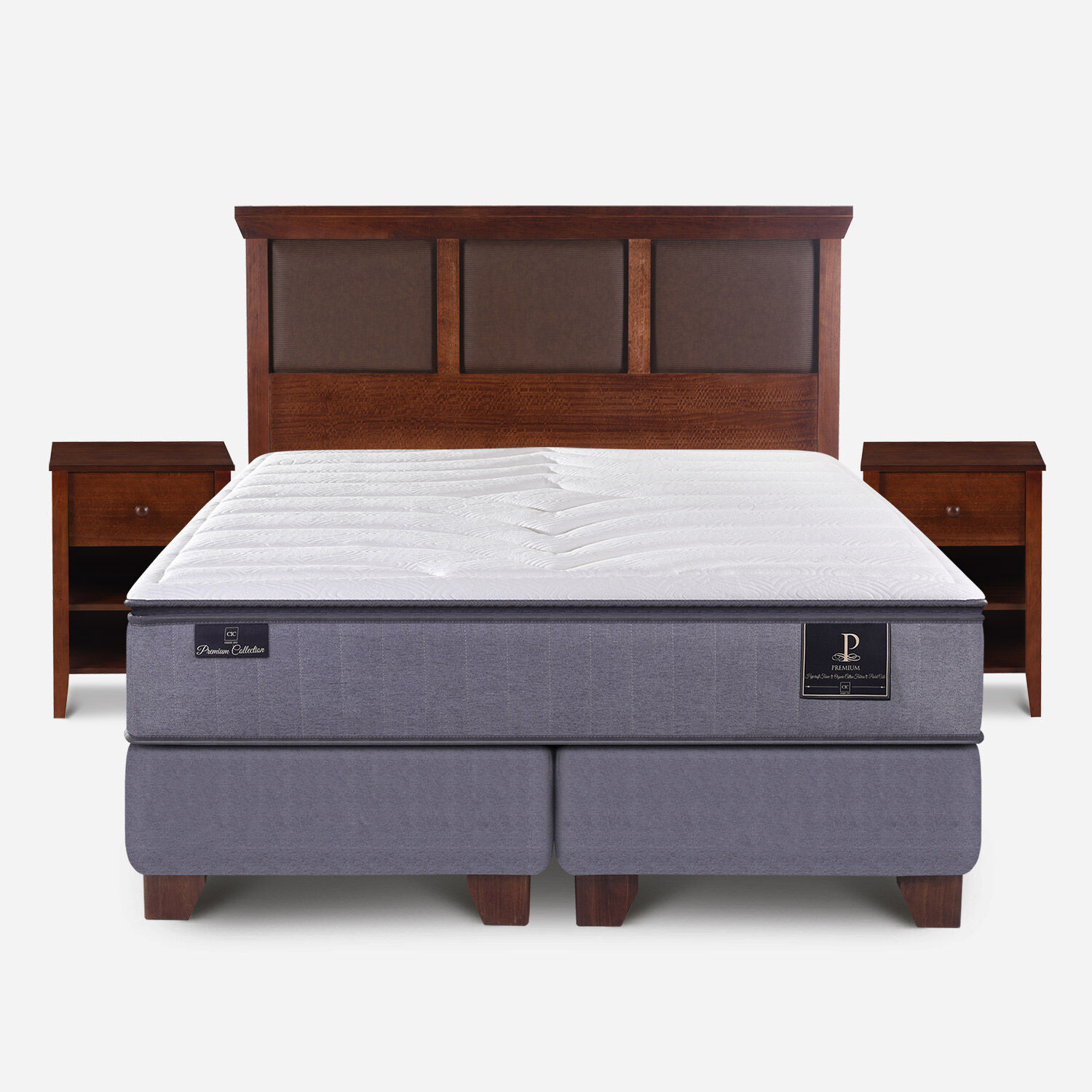 Box Spring 2 Plazas Premium Base Dividida + Set Torino Caramel