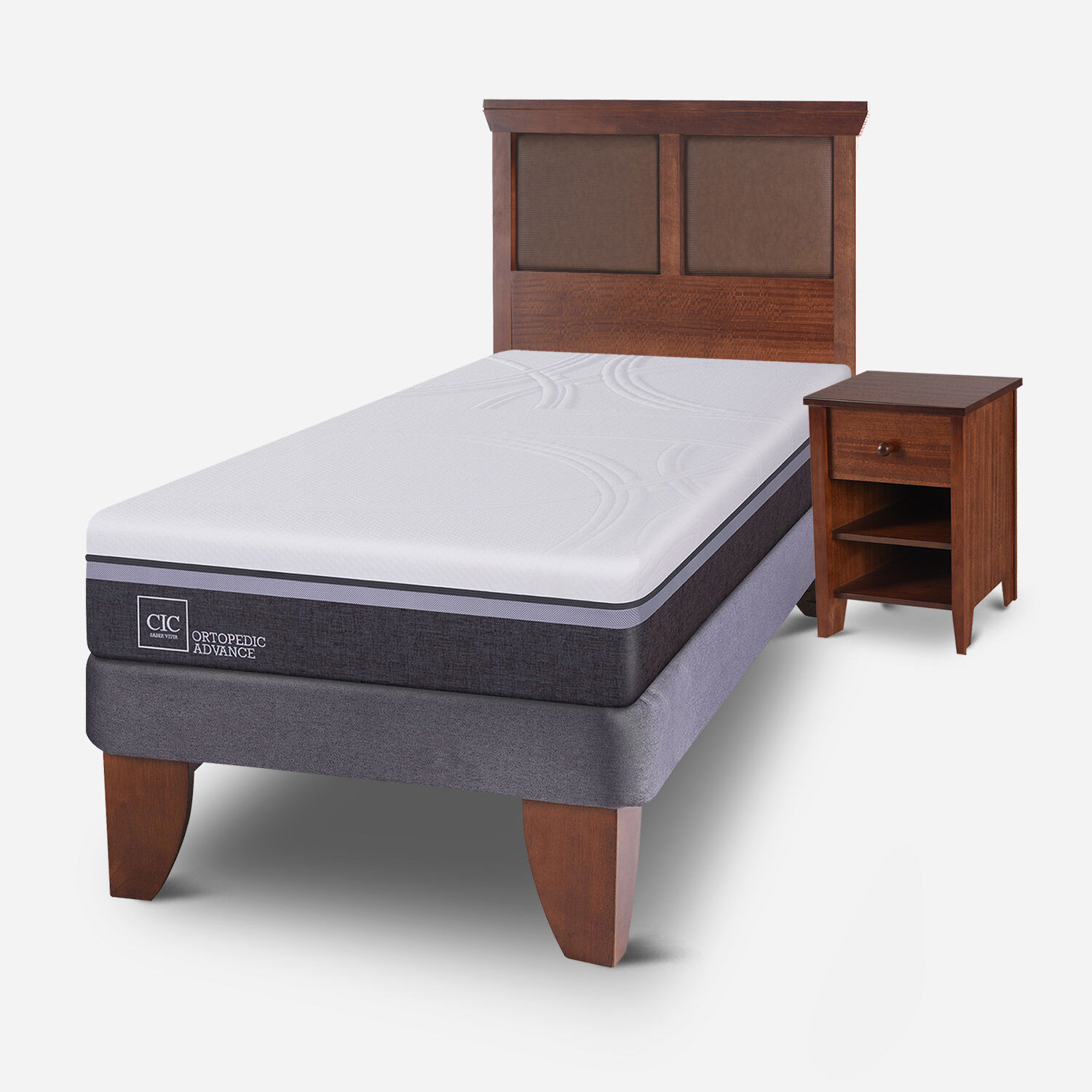 Cama Europea 1,5 Plazas Ortopedic Advance + Set Torino Caramel