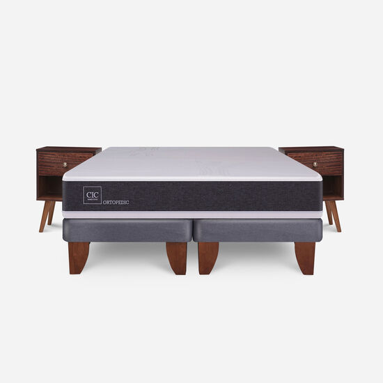 Cama Europea 2 Plazas Base Dividida Ortopedic + Veladores Múnich