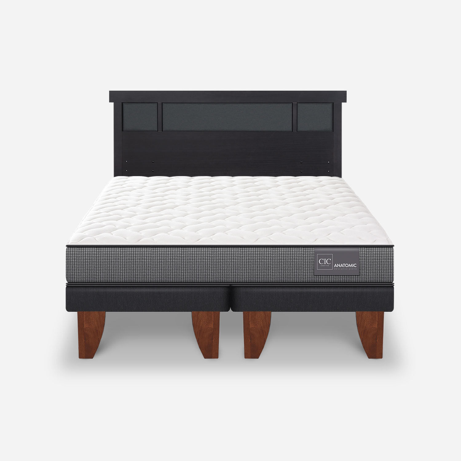 Cama Europea 2 Plazas Anatomic Base Dividida + Respaldo Dublín Negro