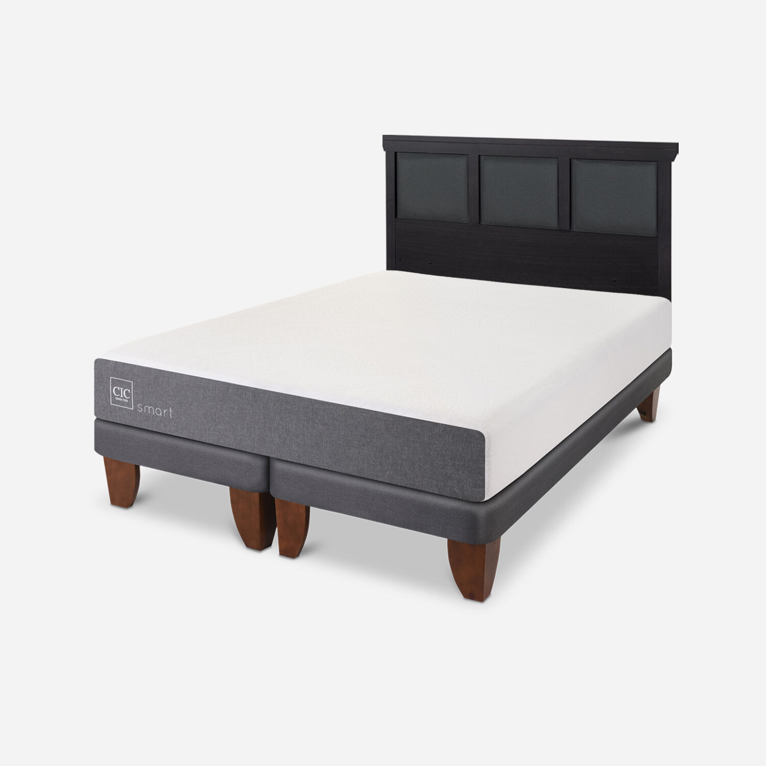 Cama Europea 2 Plazas Smart Base Dividida + Respaldo Torino Negro