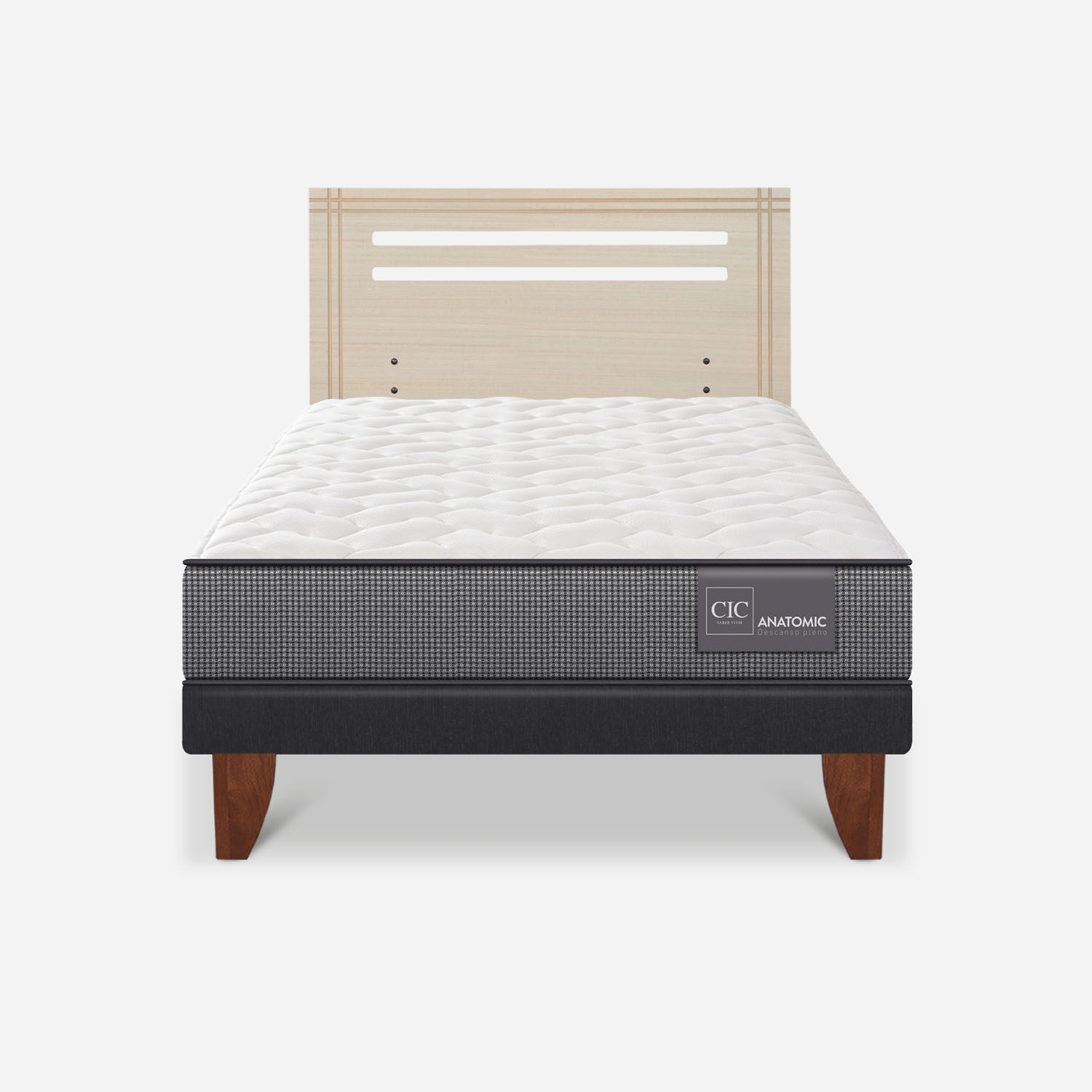 Cama Europea 1,5 Plazas Anatomic + Respaldo Múnich Alpino
