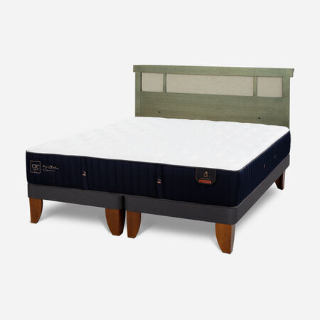 Cama Europea 2 Plazas Premium Base Dividida + Respaldo Dublín Olivo