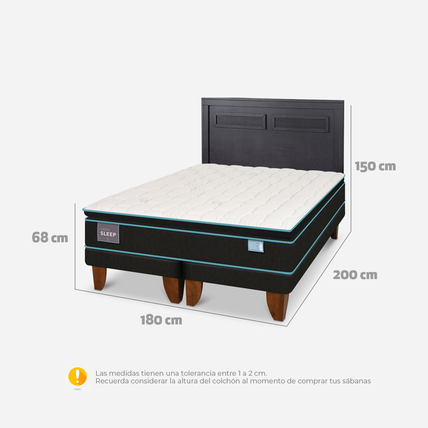 Cama Europea King Green Sleep + Respaldo Milán Negro