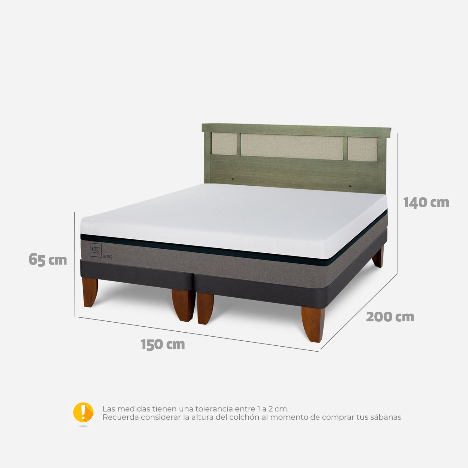 Cama Europea 2 Plazas Balance Base Dividida + Respaldo Dublín Olivo