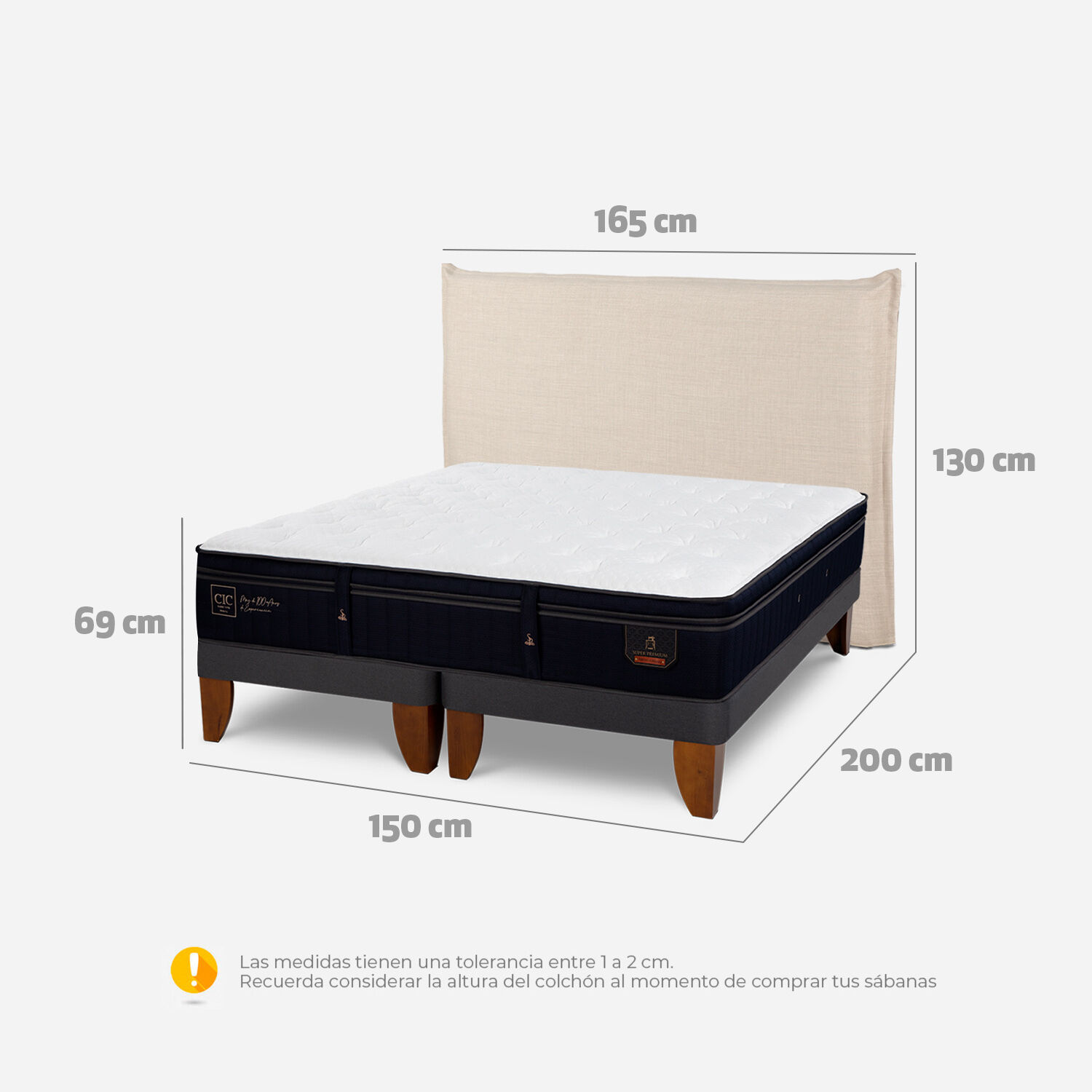Cama Europea 2 Plazas Super Premium Base Dividida + Respaldo T&iacute;ber