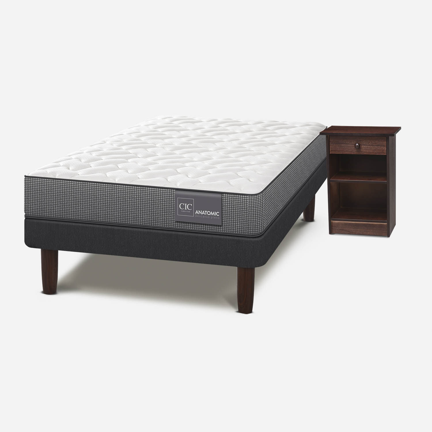 Cama Europea 1,5 Plazas Anatomic + Velador Dubl&iacute;n Chocolate