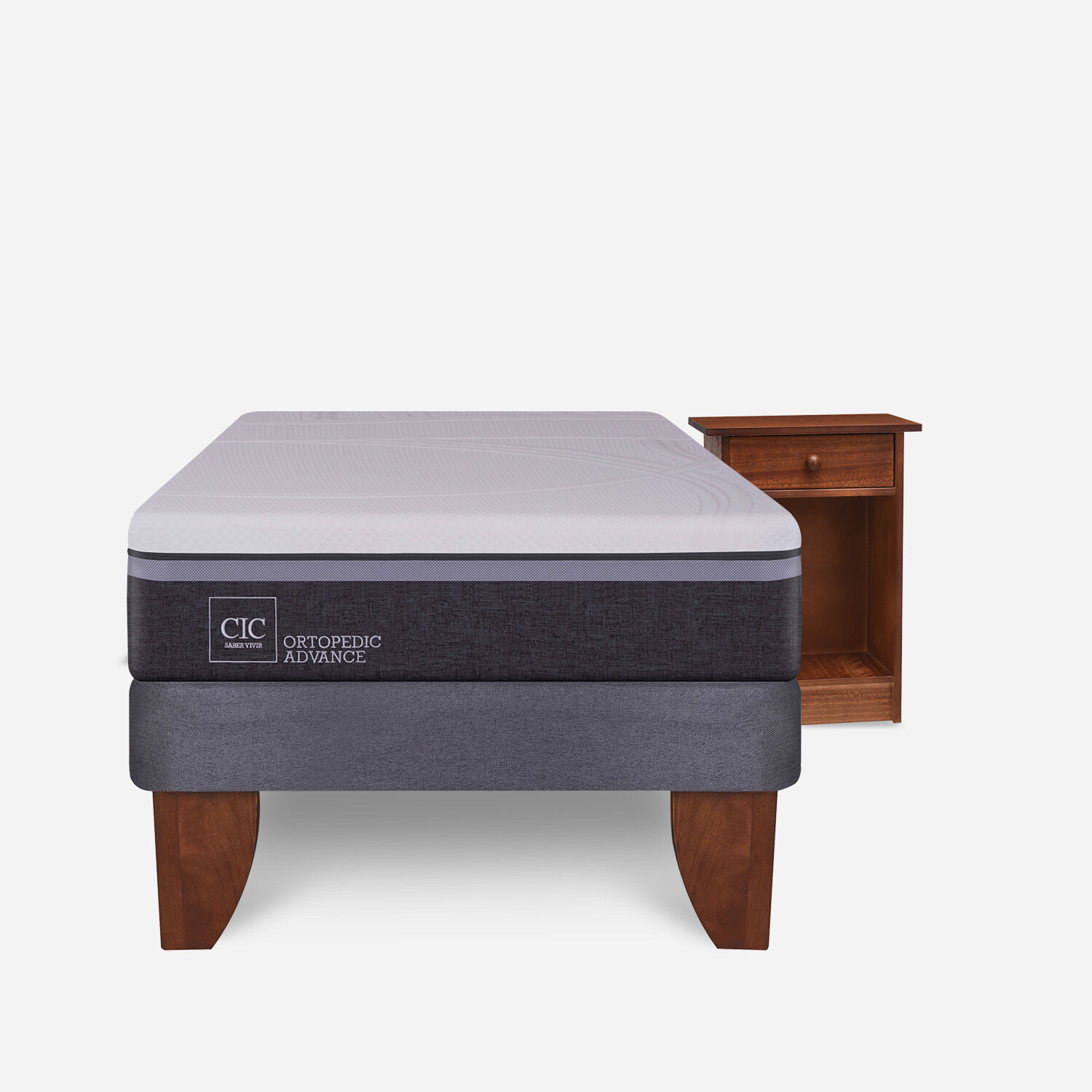 Cama Europea 1,5 Plazas Ortopedic Advance + Velador New Villarrica