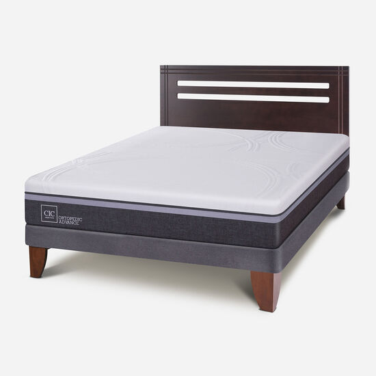 Cama Europea 2 Plazas Base Normal Ortopedic Advance + Respaldo Múnich