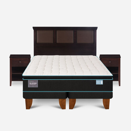 Cama Europea 2 Plazas Green Sleep Base Dividida + Set Torino Choc