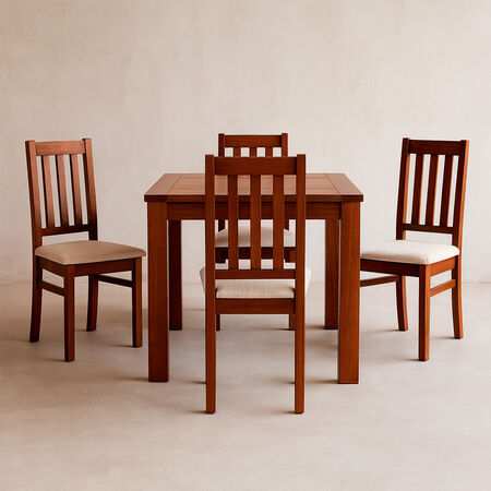 Comedor 4 Sillas Ñuble Caramelo - Tela Beige