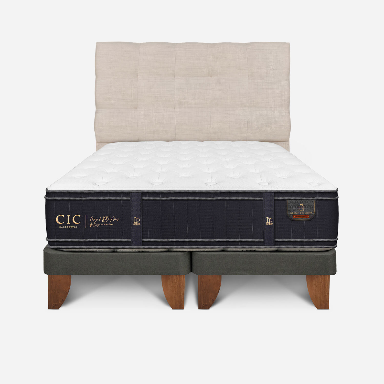 Cama Europea 2 Plazas Grand Premium Base Dividida + Respaldo Ebro