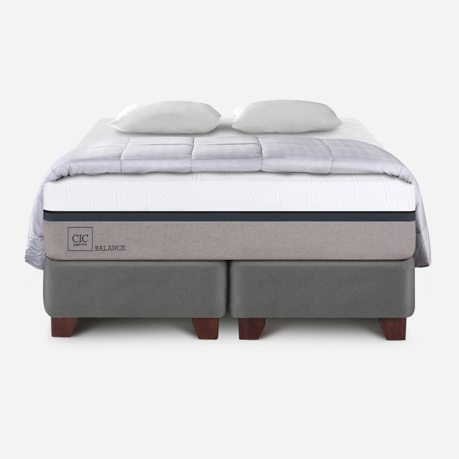Box Spring 2 Plazas Balance Base Dividida + Almohadas + Plum&oacute;n