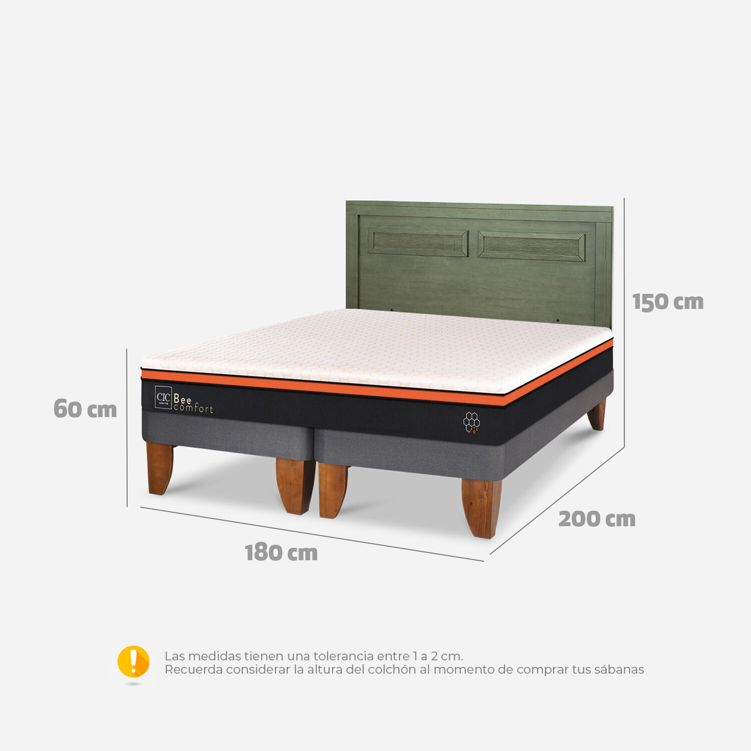 Cama Europea King Bee Comfort + Respaldo Milán Olivo