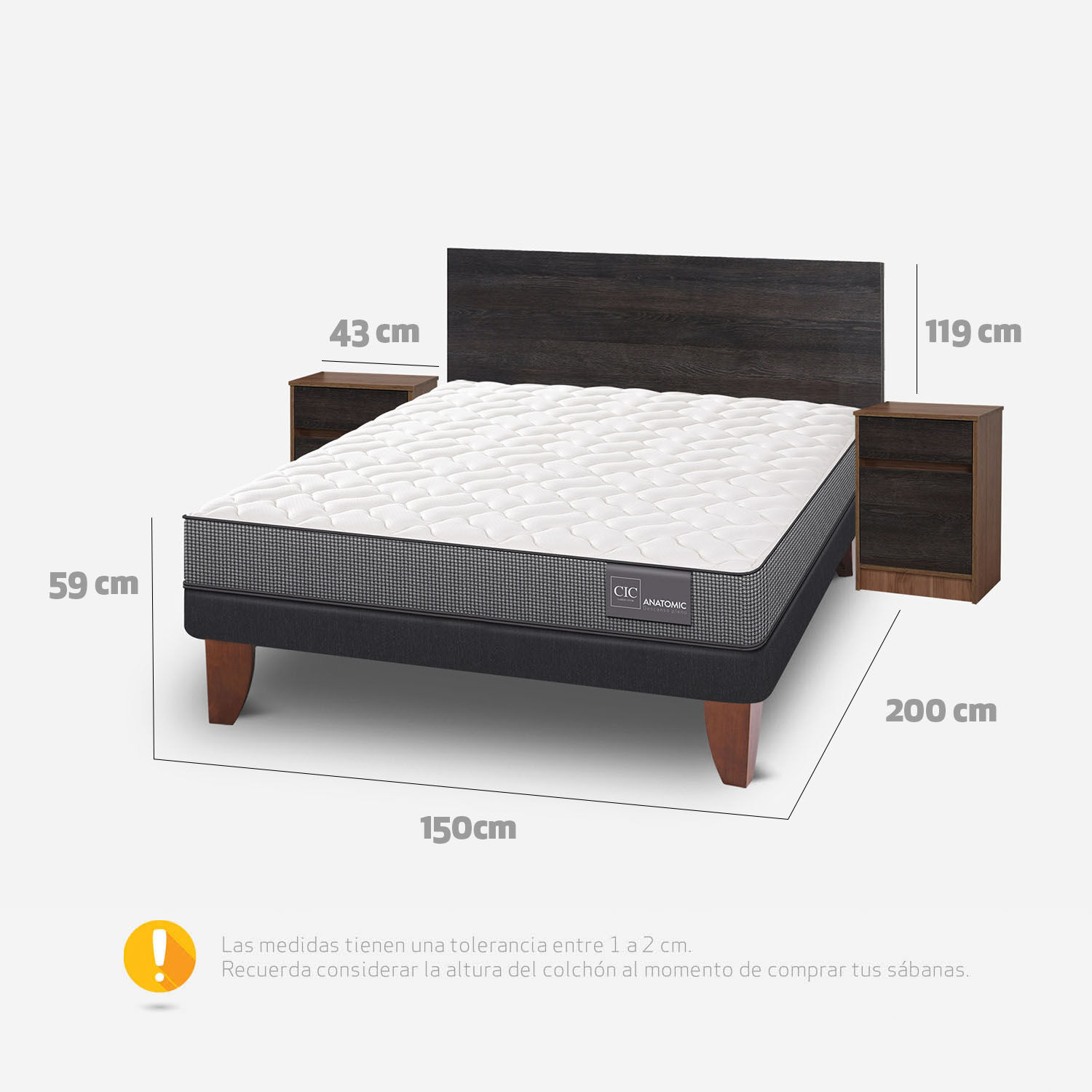 Cama Europea 2 Plazas Anatomic Base Normal + Set Espresso