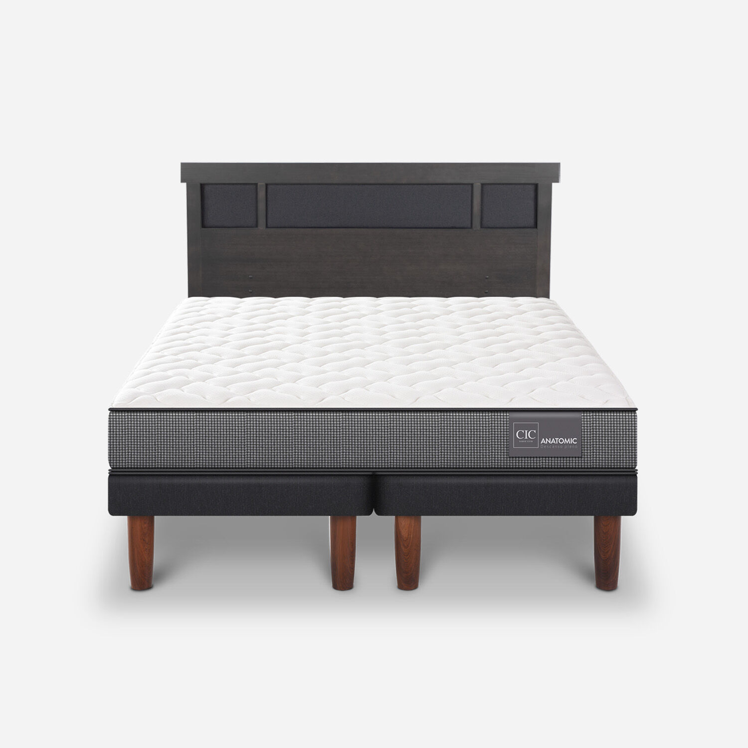 Cama Europea King Anatomic + Respaldo Dublín Gris