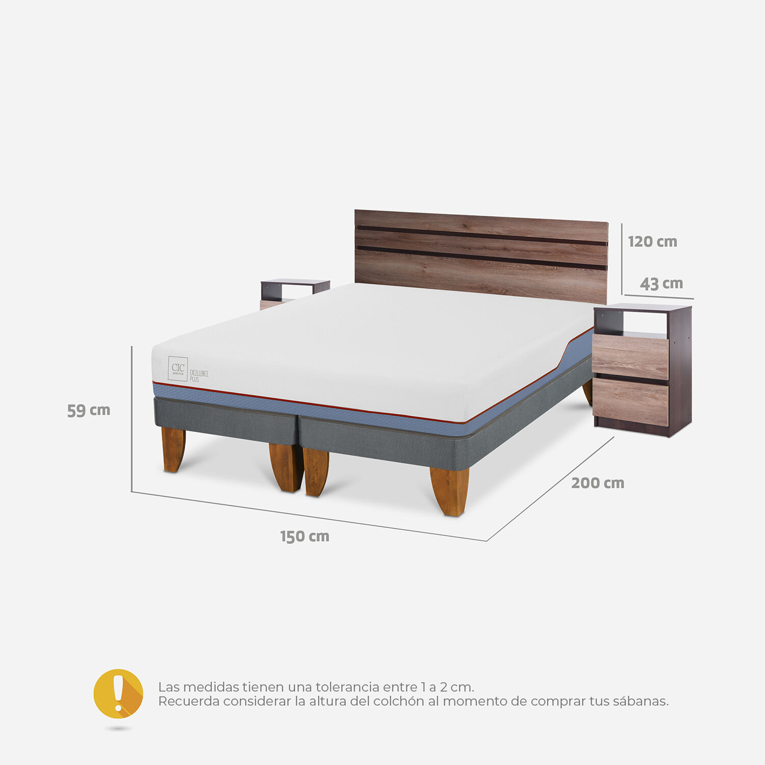 Cama Europea 2 Plazas Excellence Plus Base Dividida + Set Ares
