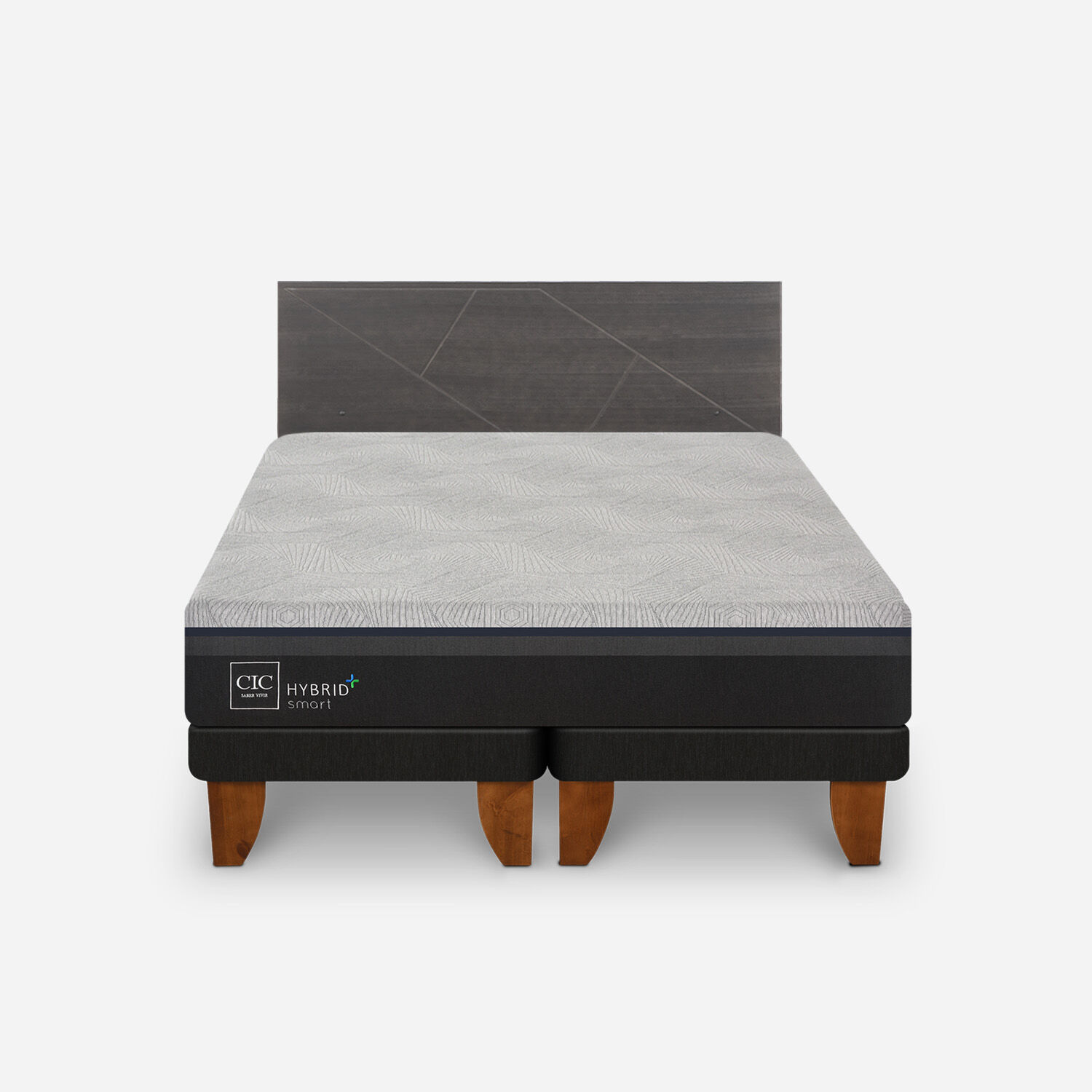 Cama Europea 2 Plazas Hybrid Plus Smart Base Dividida + Respaldo Villarrica Gris