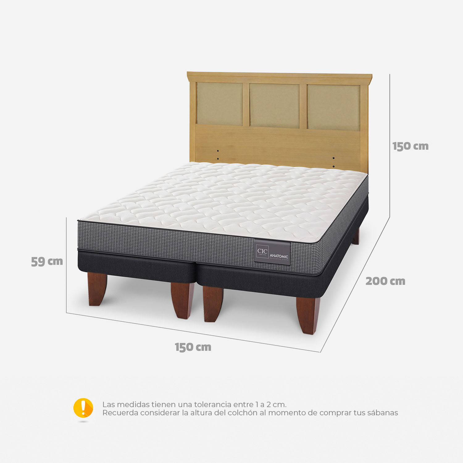 Cama Europea 2 Plazas Anatomic Base Dividida + Respaldo Torino Mostaza