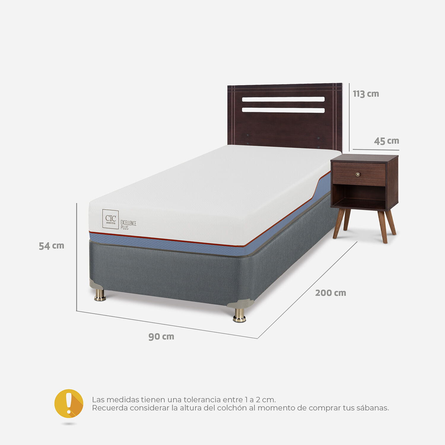 Cama Americana 1 Plaza Excellence Plus + Set Múnich Chocolate