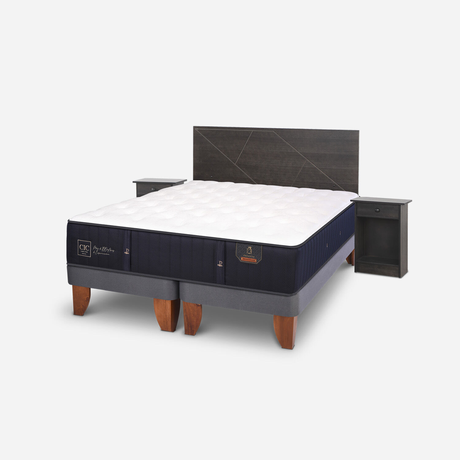 Cama Europea 2 Plazas Premium Base Dividida + Set Villarrica Gris