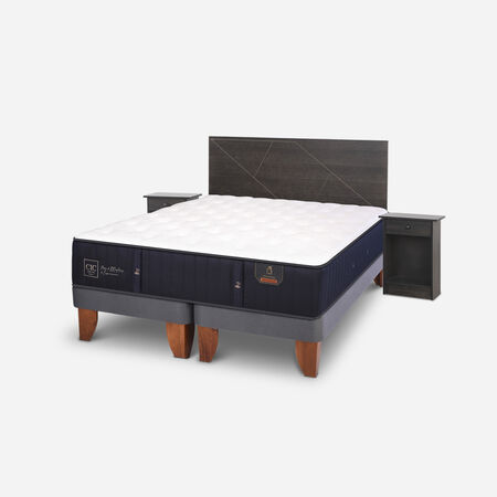 Cama Europea 2 Plazas Premium Base Dividida + Set Villarrica Gris