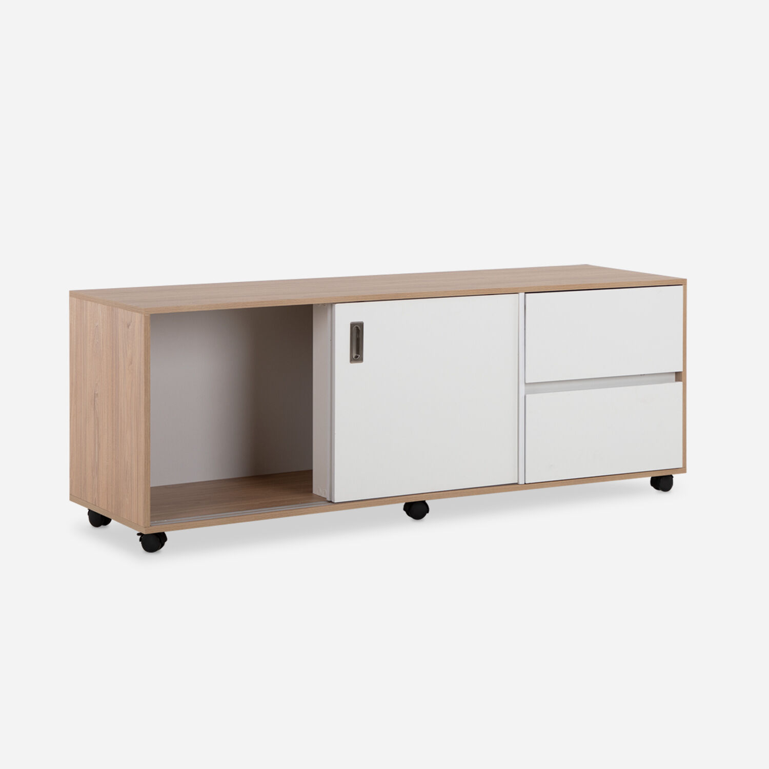 Rack Tv '70 Nash Con Ruedas 2 Puertas 2 Cajones Olmo Blanco