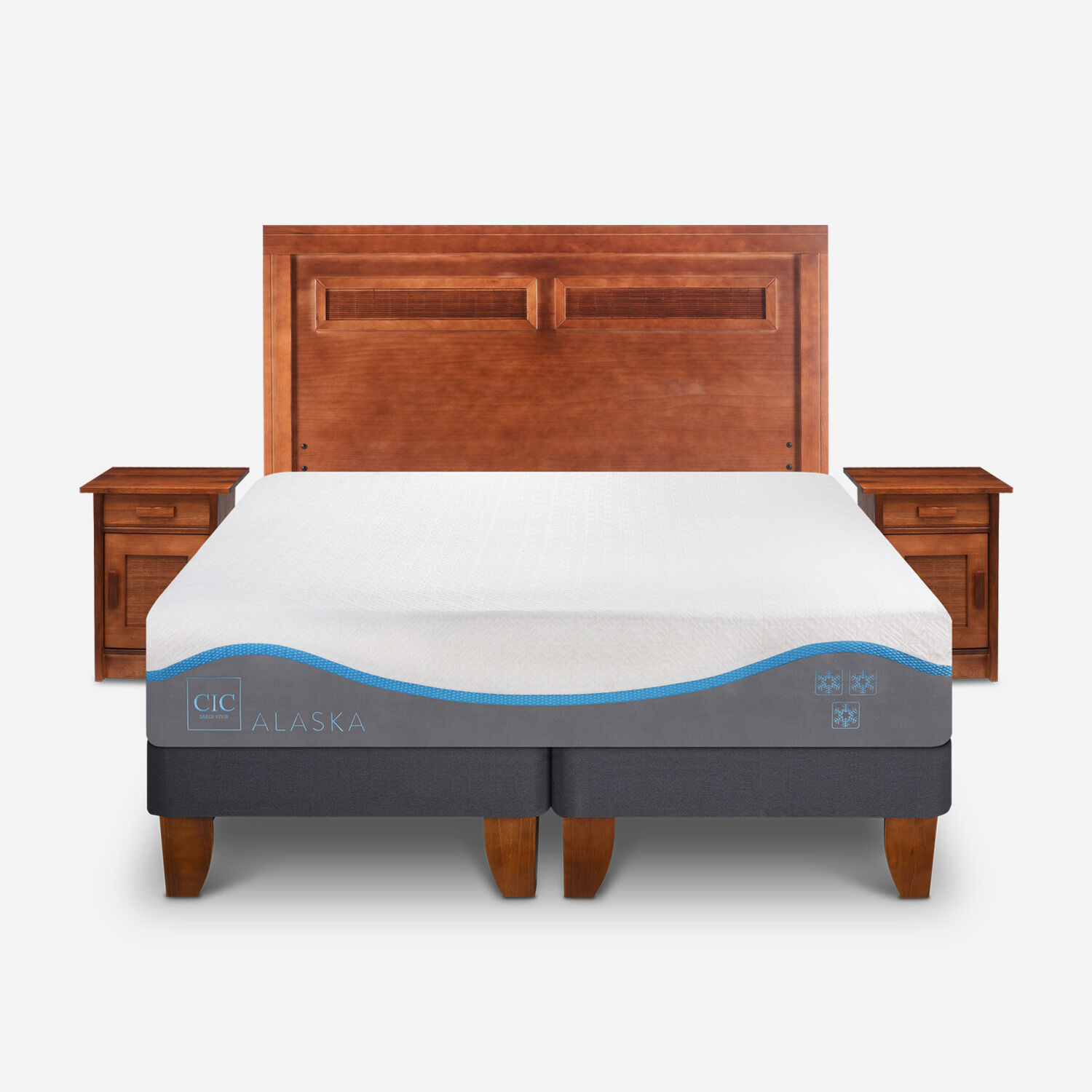 Cama Europea 2 Plazas Alaska + Set Milán Caramel