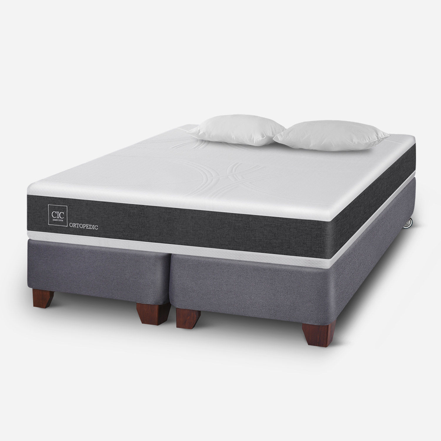 Box Spring 2 Plazas Ortopedic Base Dividida + Almohadas