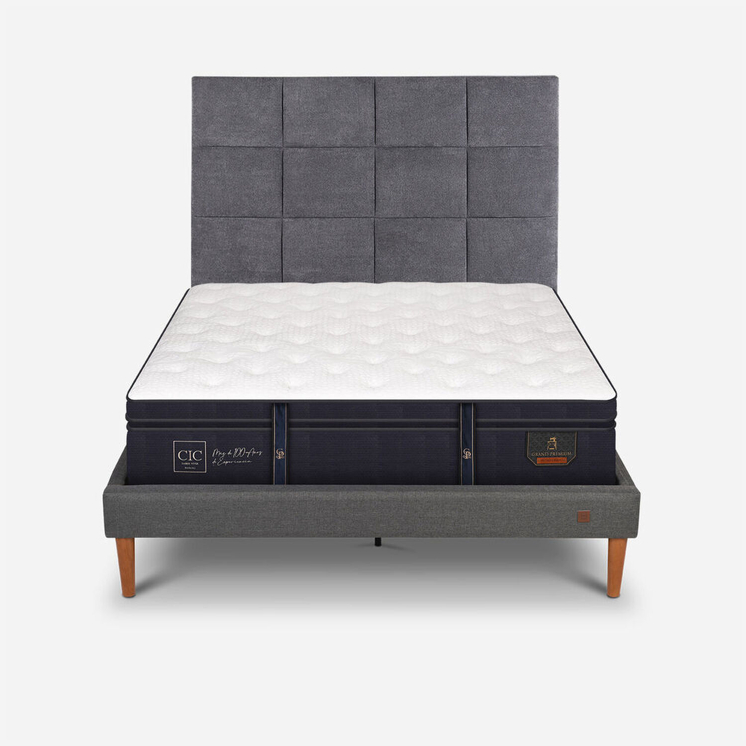 Cama Europea Curve 2 Plazas Grand Premium + Respaldo T&aacute;mesis