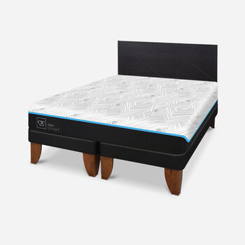 Cama Europea King Green Infinity + Respaldo Villarrica Negro