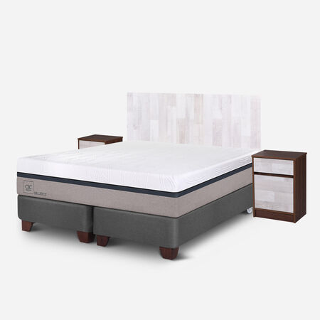 Box Spring 2 Plazas Balance + Set Legno