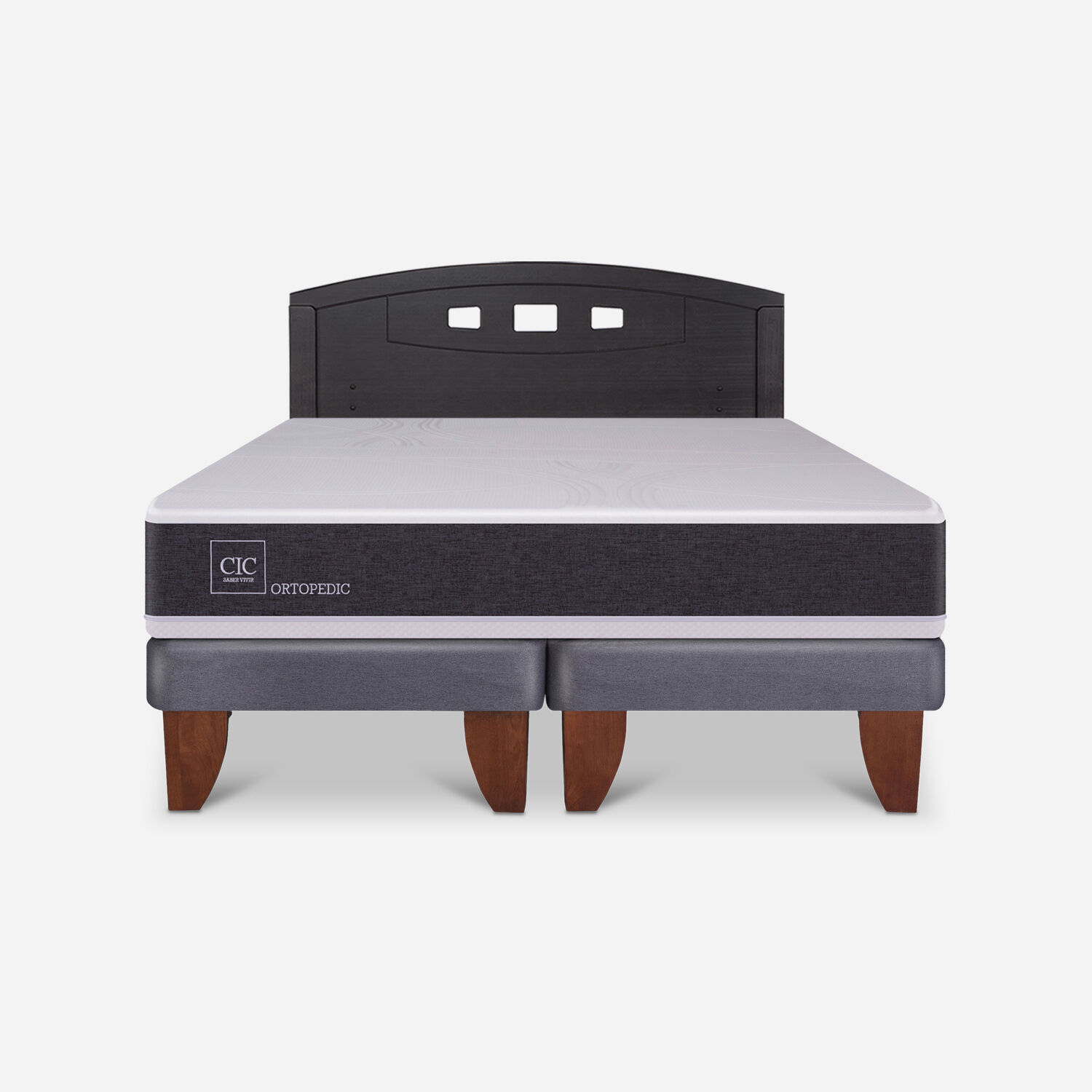 Cama Europea 2 Plazas Ortopedic Base Dividida + Respaldo Gales Negro