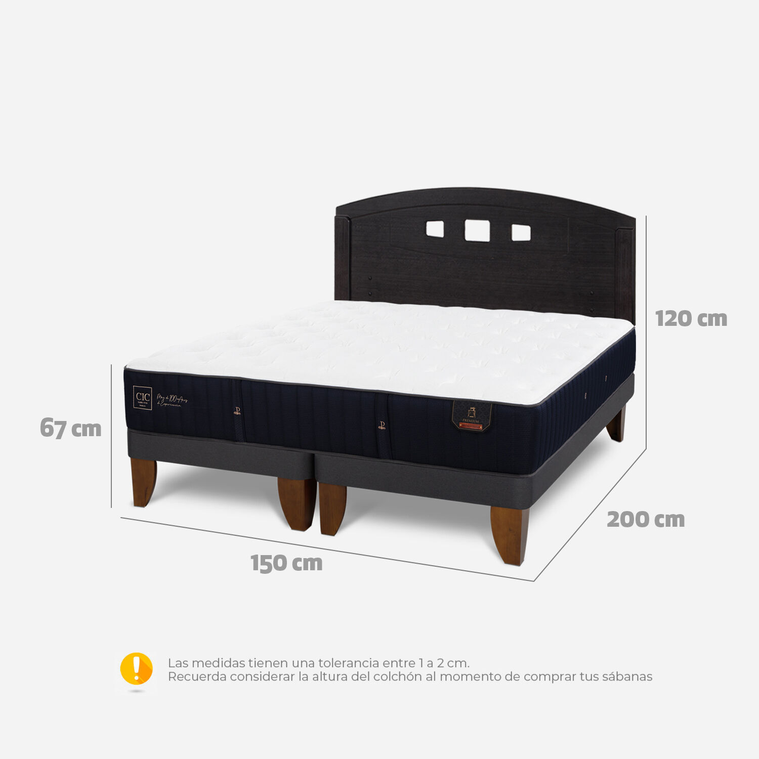 Cama Europea 2 Plazas Premium Base Dividida + Respaldo Gales Negro