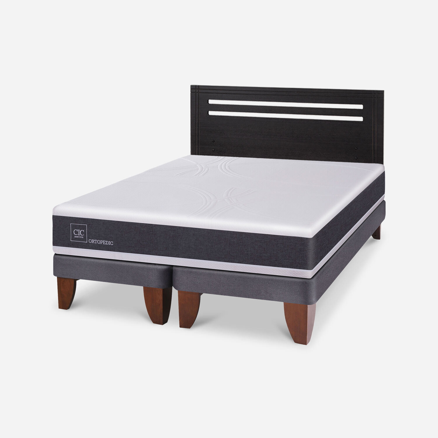 Cama Europea 2 Plazas Ortopedic Base Dividida + Respaldo M&uacute;nich Negro