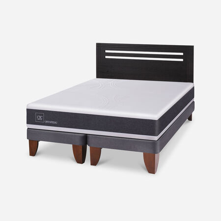 Cama Europea 2 Plazas Ortopedic Base Dividida + Respaldo M&uacute;nich Negro