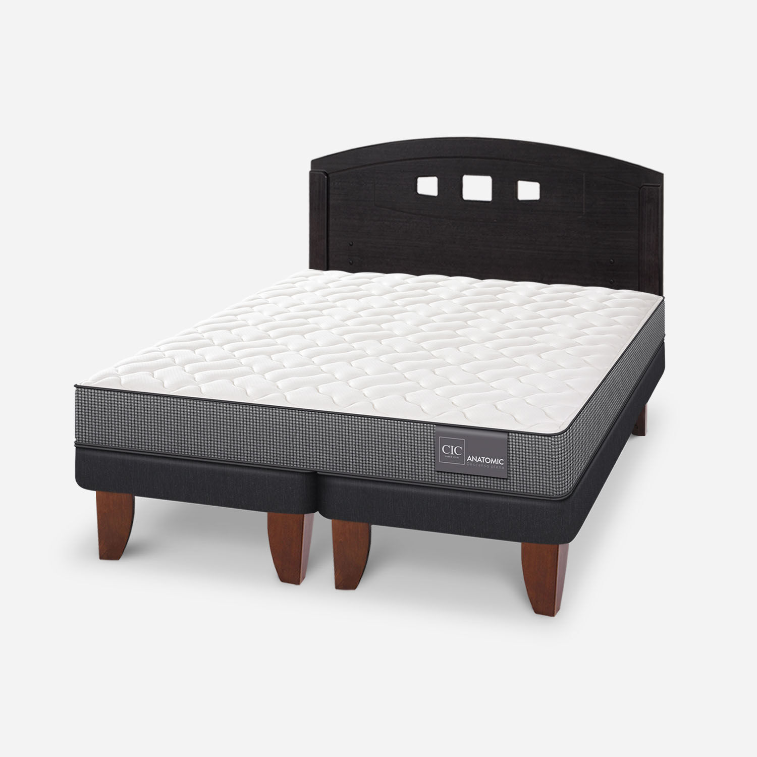 Cama Europea 2 Plazas Anatomic Base Dividida + Respaldo Gales Negro
