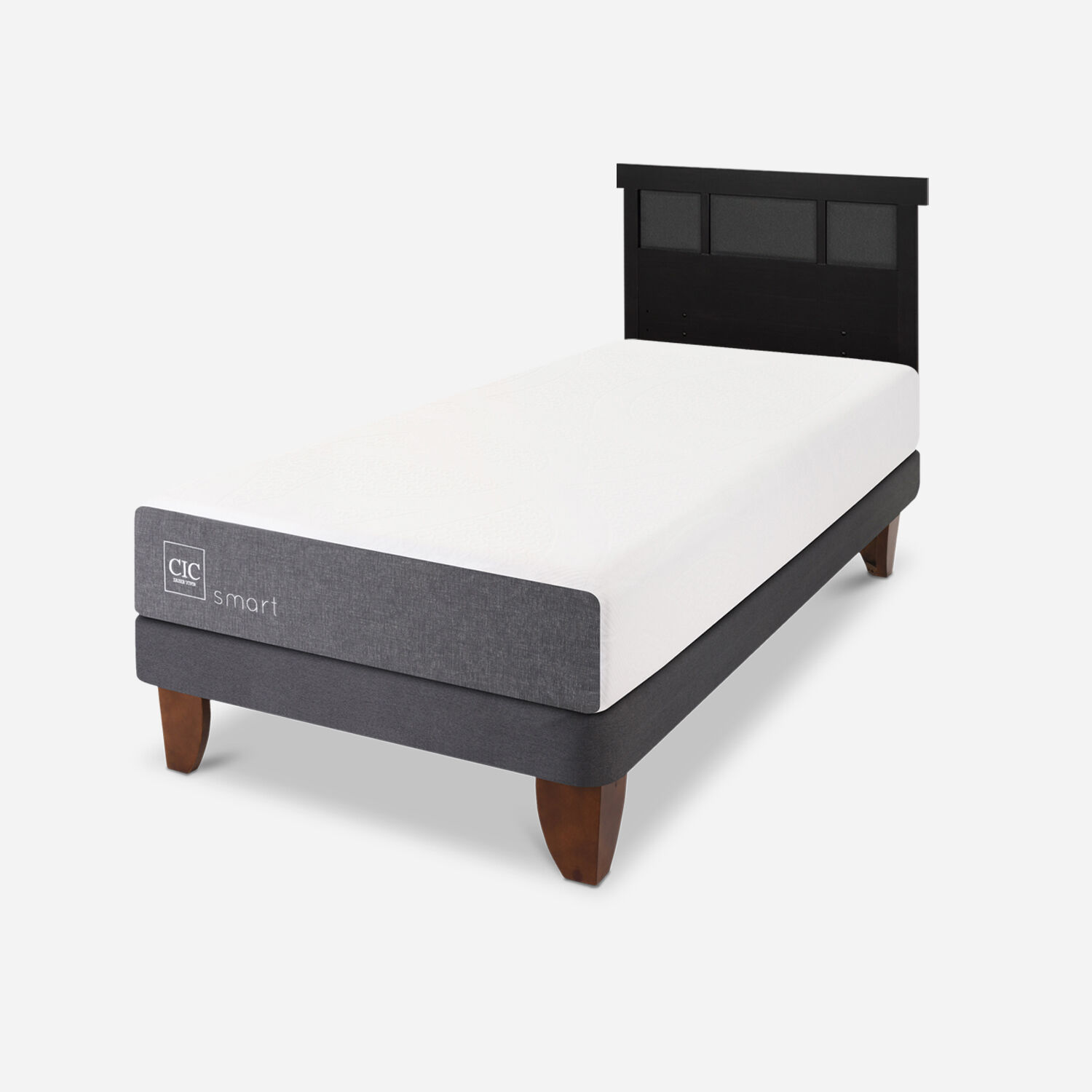 Cama Europea 1,5 Plazas Smart + Respaldo Dublín Negro