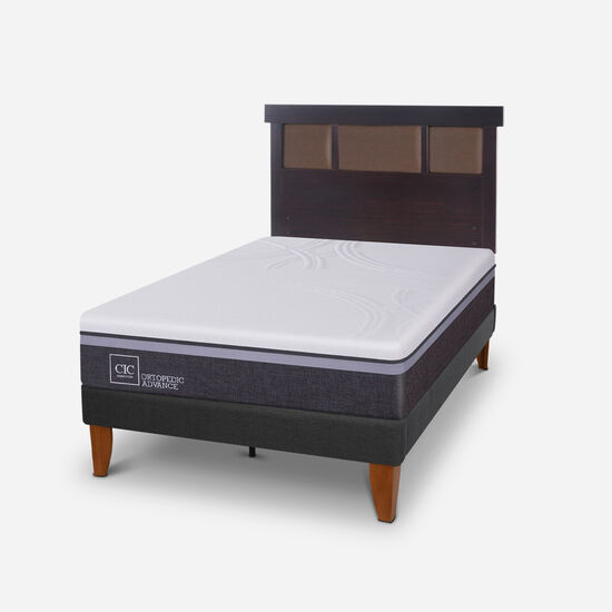 Cama Europea Curve 1.5 Plazas Ortopedic Advance + Respaldo New Dublín Choc