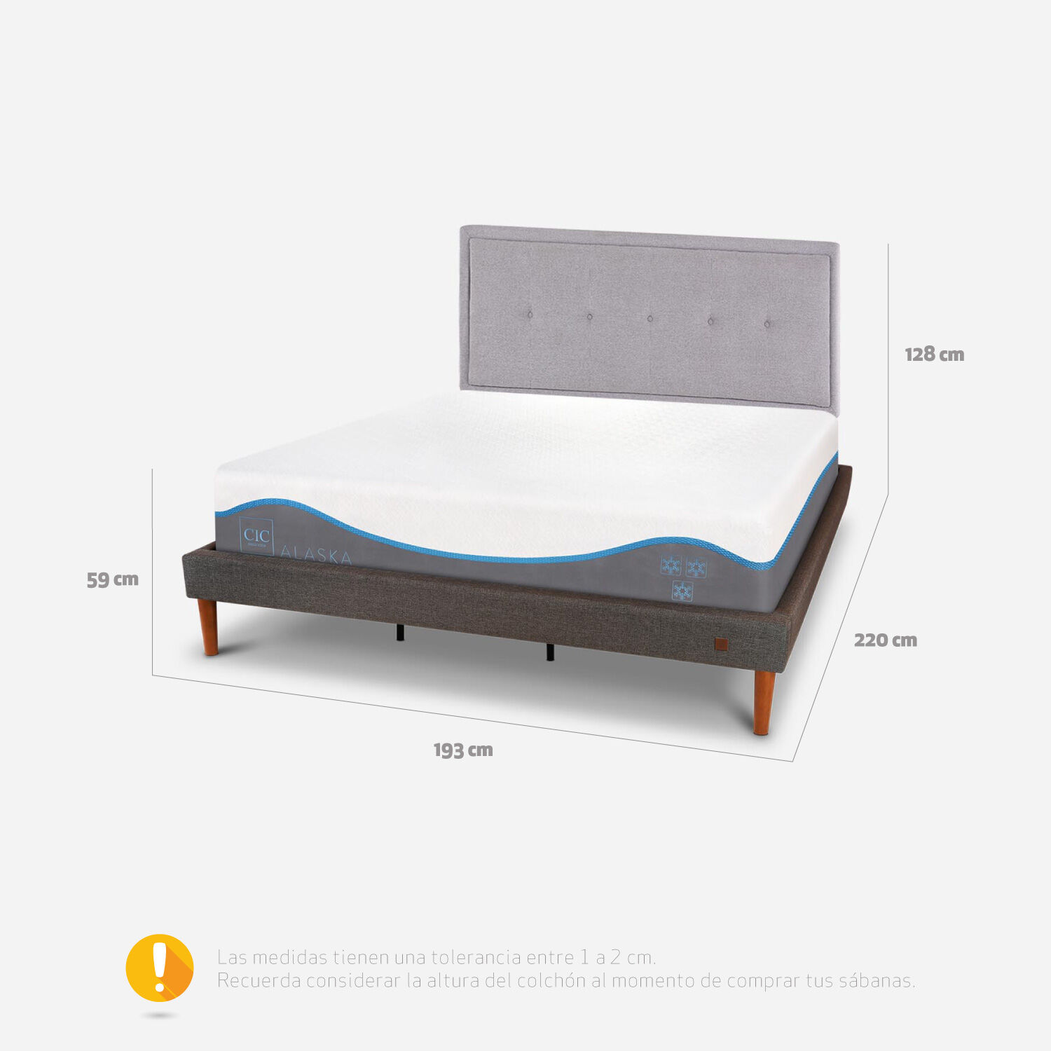 Cama Europea Curve King Alaska + Respaldo Ganges