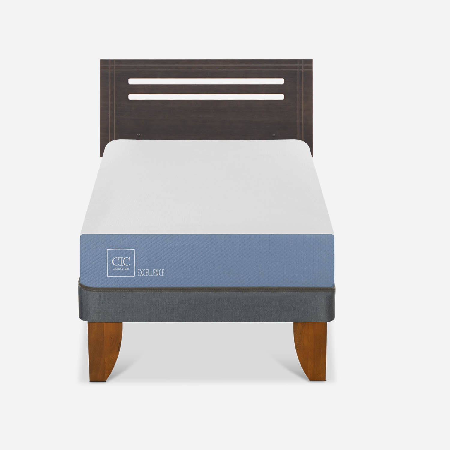 Cama Europea 1 Plaza Excellence + Respaldo M&uacute;nich Gris