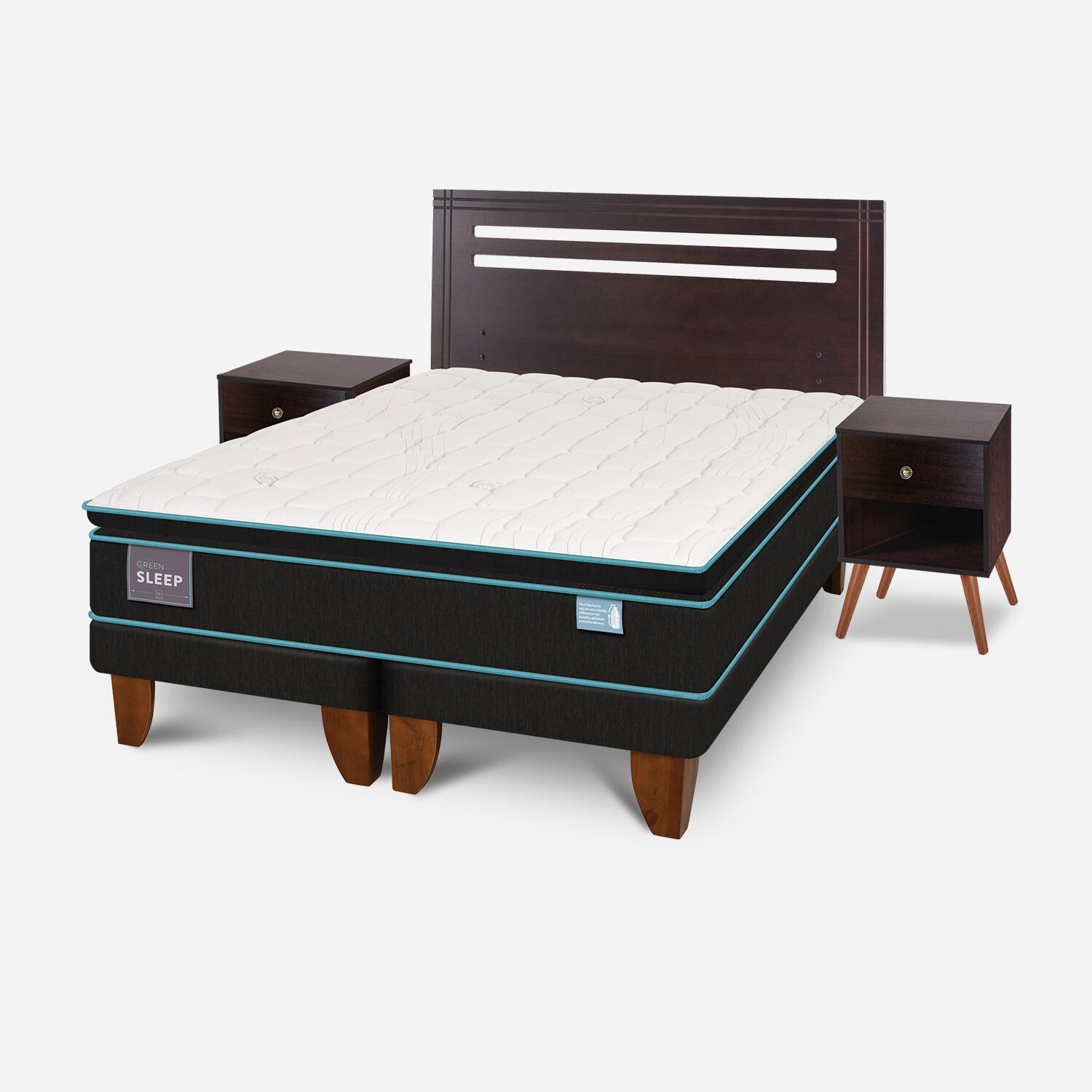 Cama Europea 2 Plazas Green Sleep Base Dividida + Set M&uacute;nich Chocolate