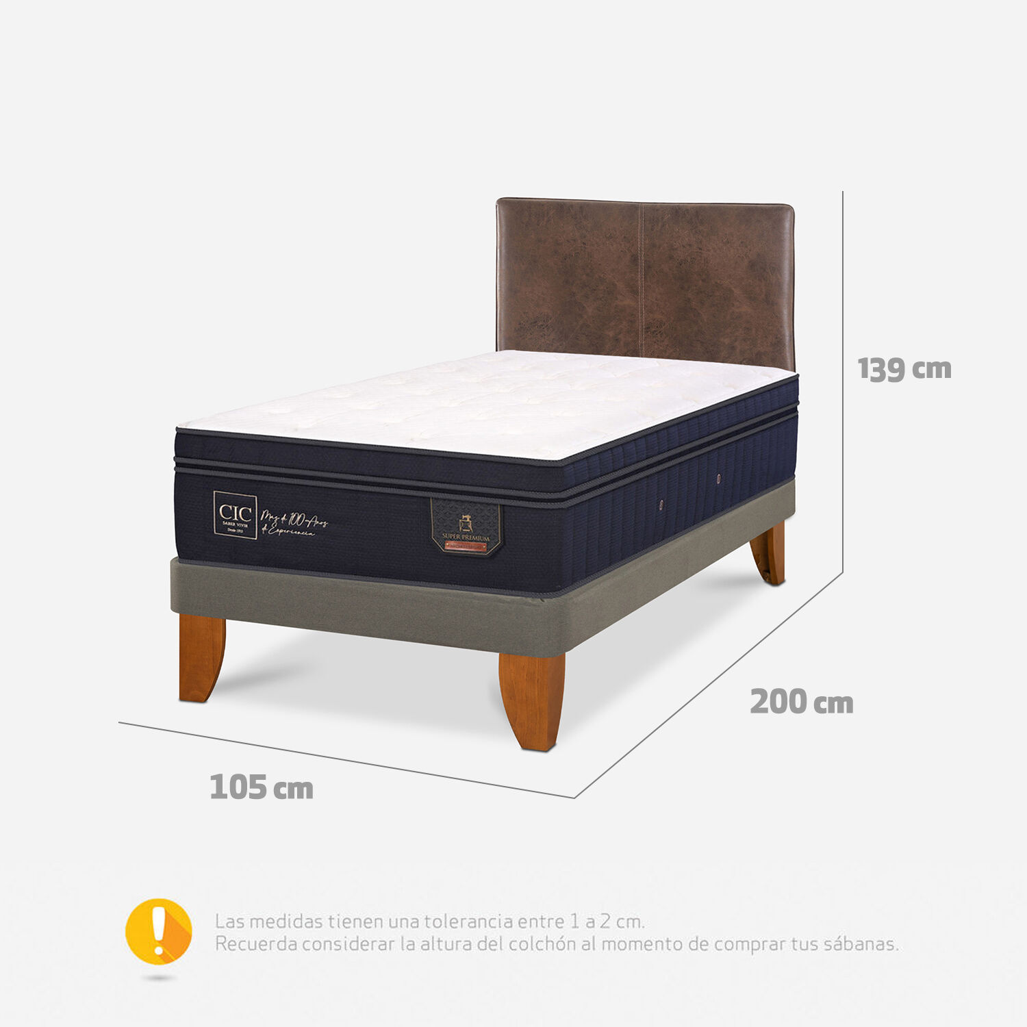 Cama Europea Super Premium 1,5P Respaldo Baker