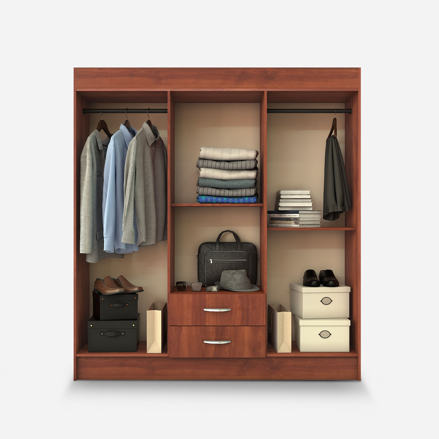 Cl&oacute;set 6 Puertas 2 Cajones Cerezo