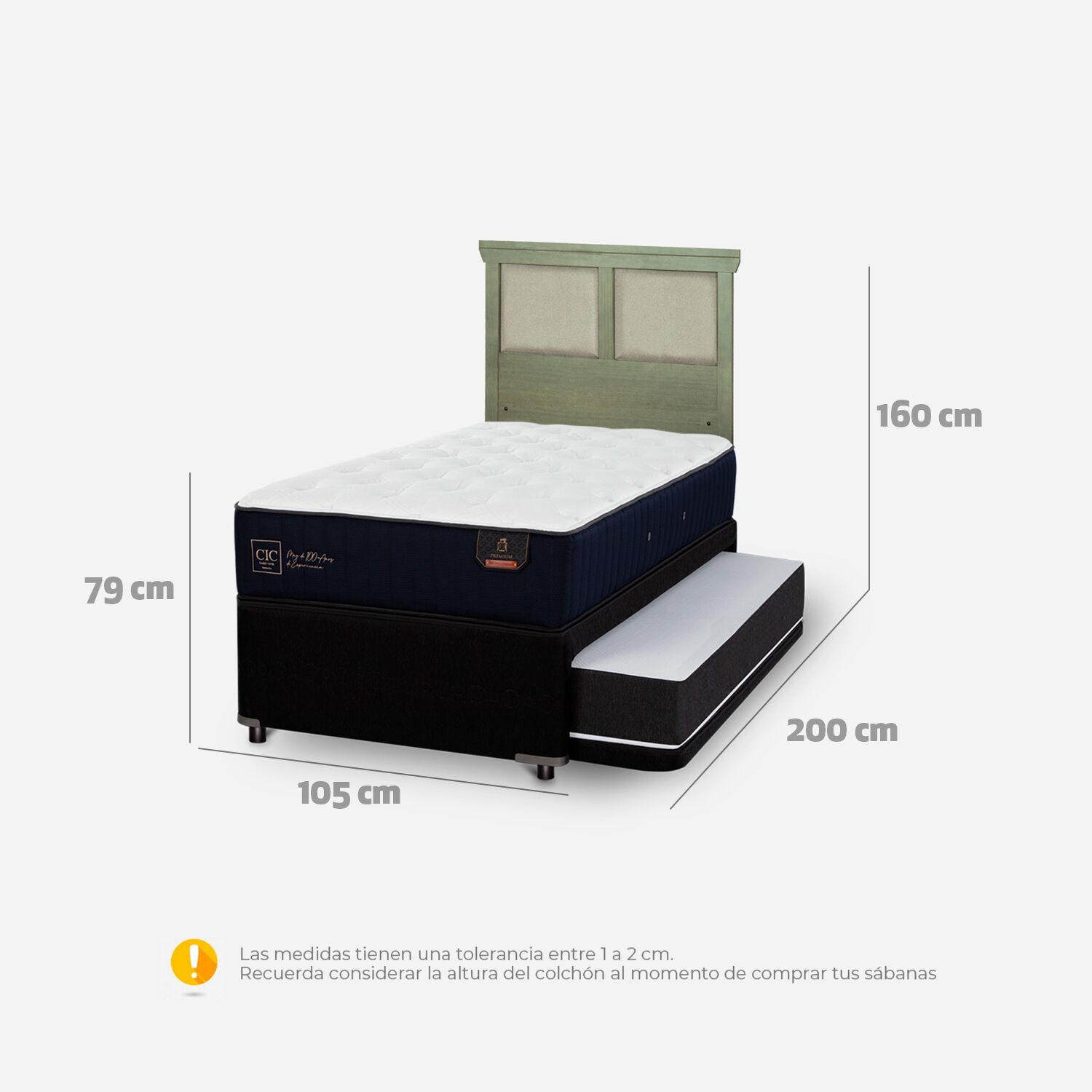 Cama Nido Diván Premium + Respaldo Torino Olivo