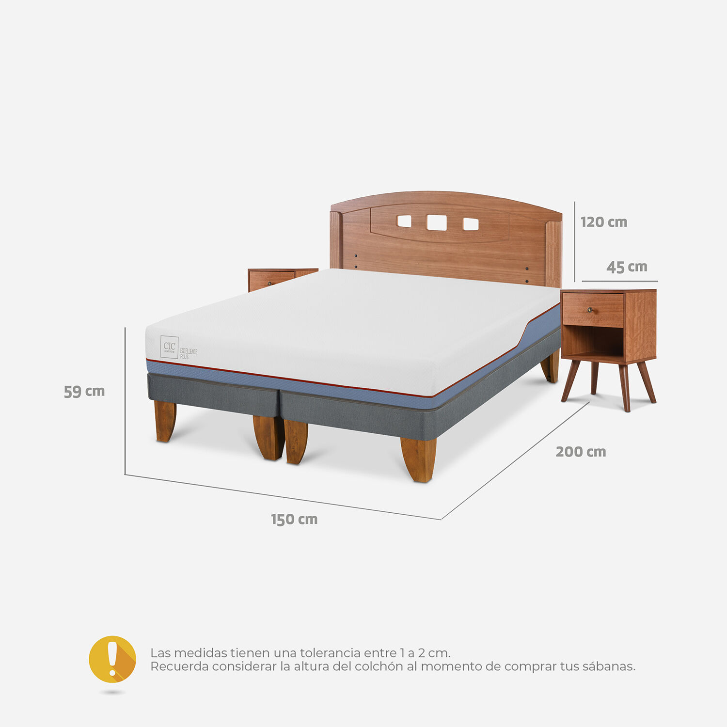 Cama Europea 2 Plazas Excellence Plus Base Dividida + Set Gales