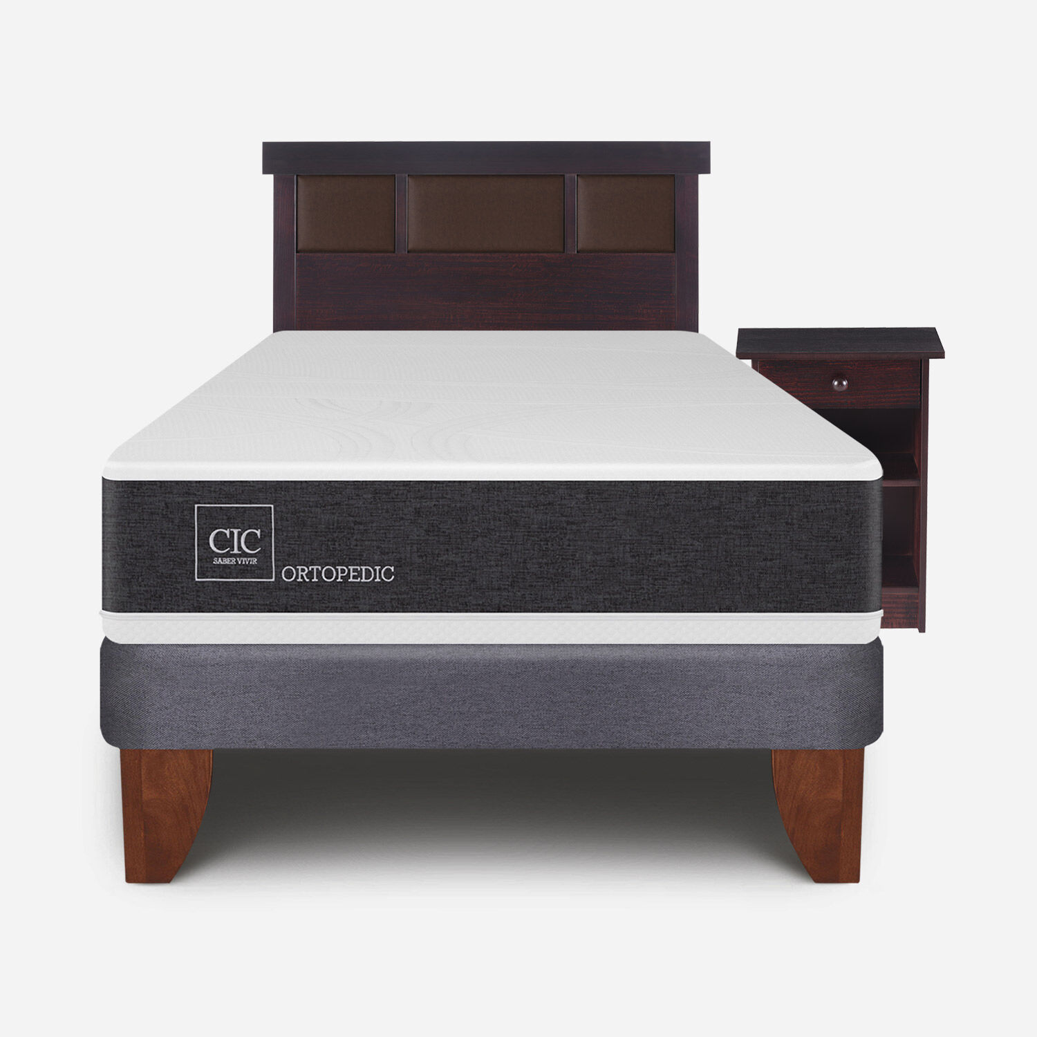 Cama Europea 1,5 Plazas Ortopedic + Set Dublín Chocolate