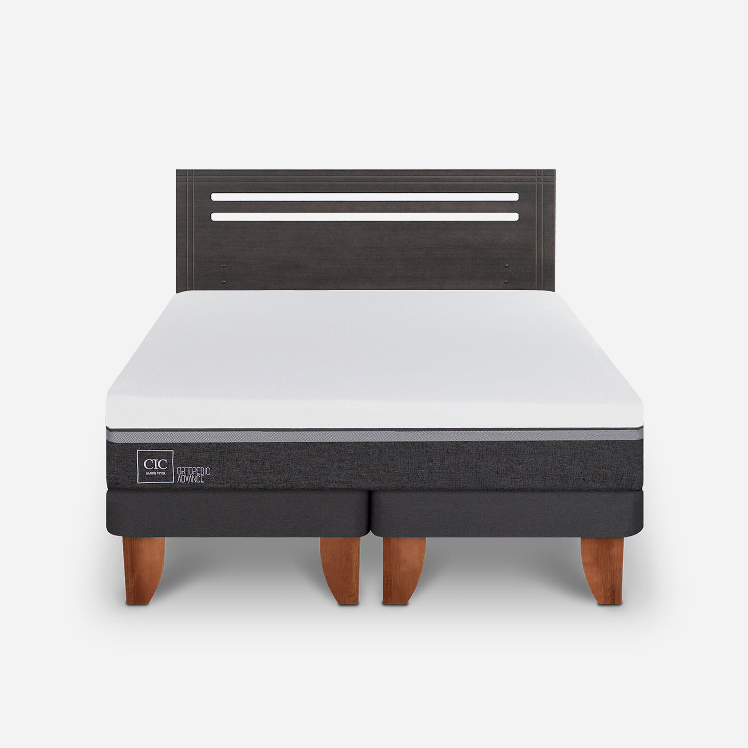 Cama Europea 2 Plazas Ortopedic Advance Base Dividida + Respaldo Múnich Gris