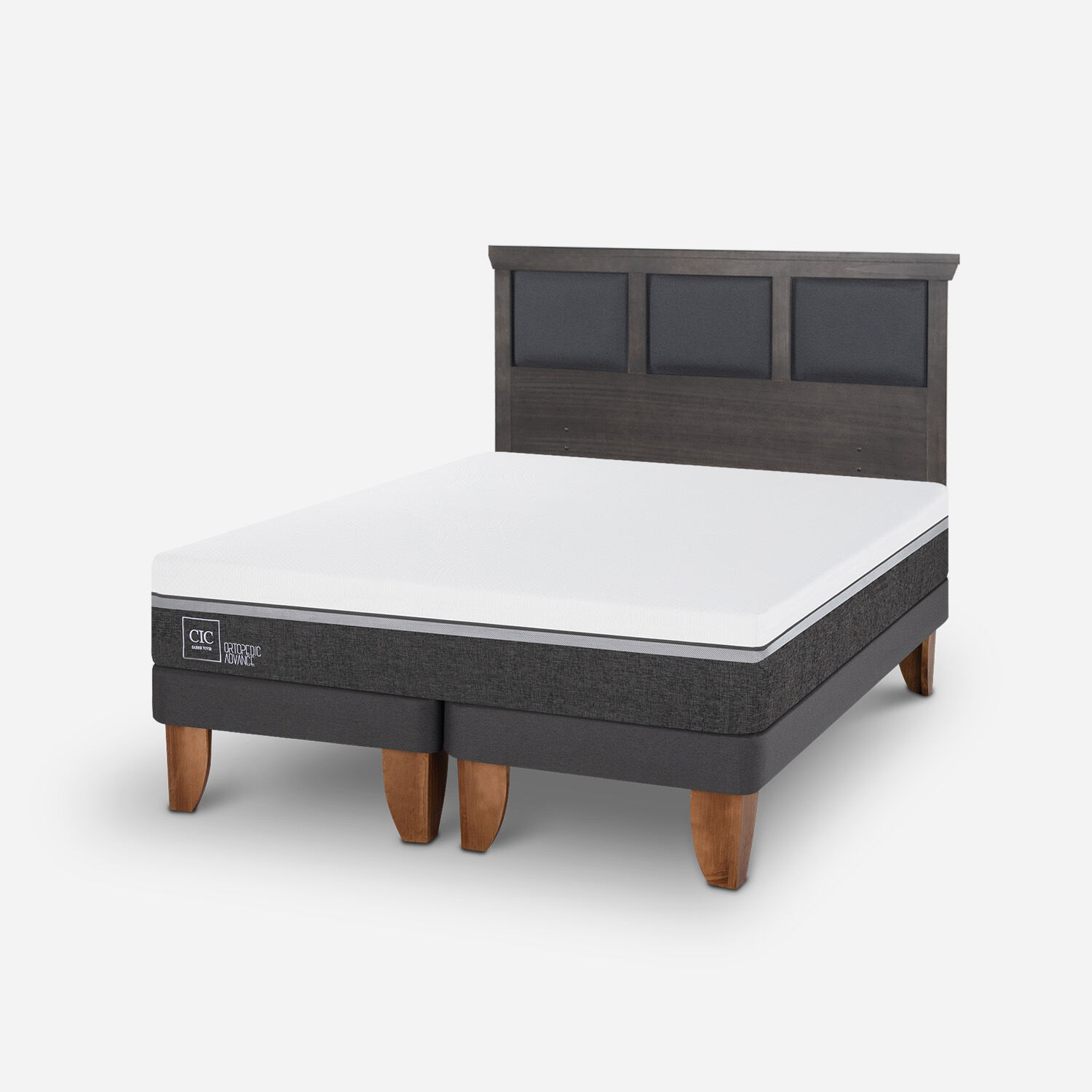 Cama Europea King Ortopedic Advance + Respaldo Torino Gris | CIC