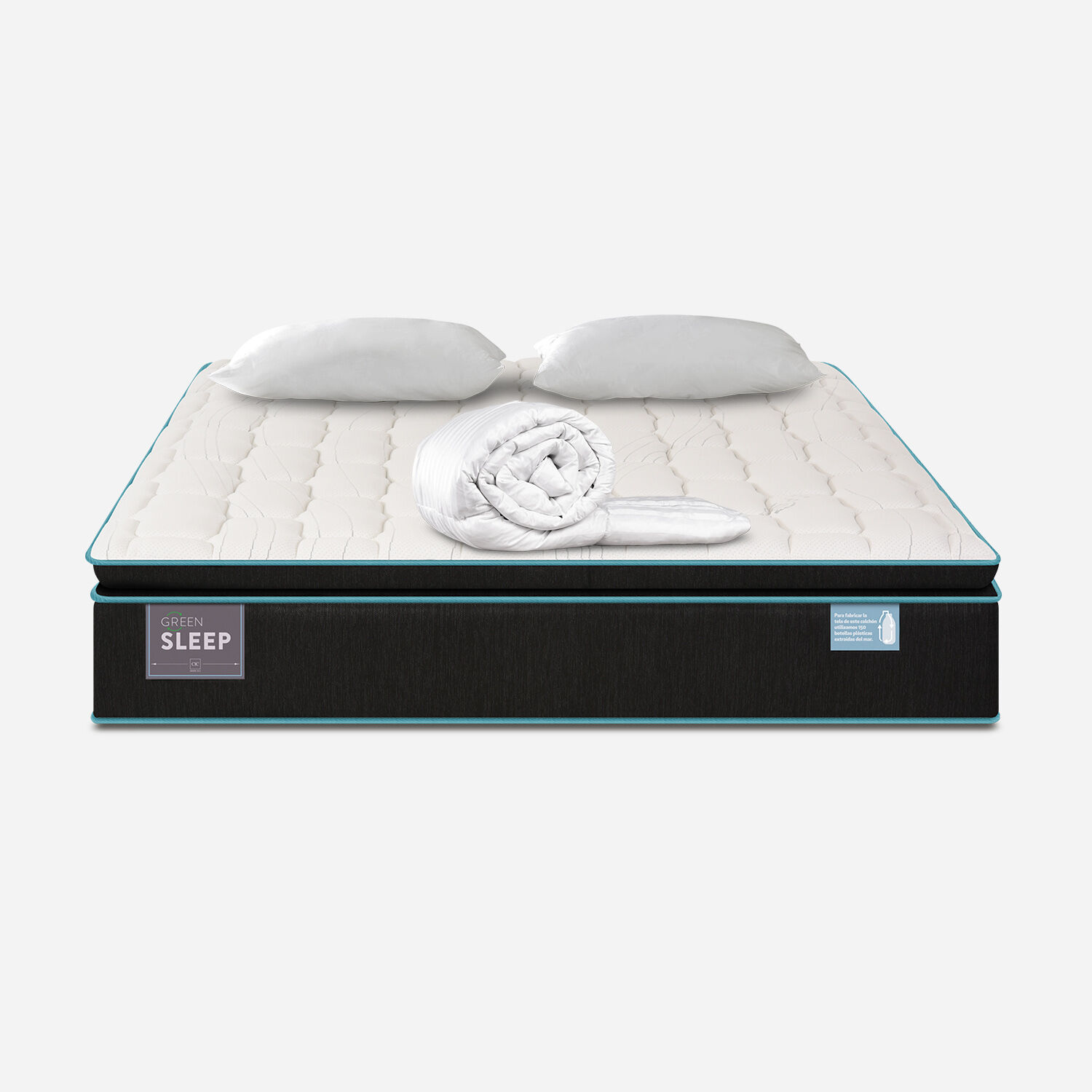 Colch&oacute;n 2 Plazas Green Sleep 150x200 + Almohadas Viscoel&aacute;sticas + Plum&oacute;n